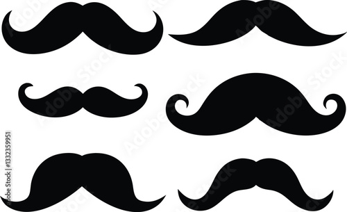 Set of mustache silhouette vector, mustache icon set