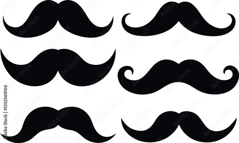 Set of mustache silhouette vector, mustache icon set