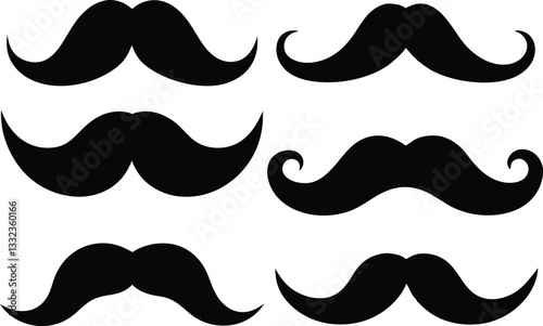 Set of mustache silhouette vector, mustache icon set