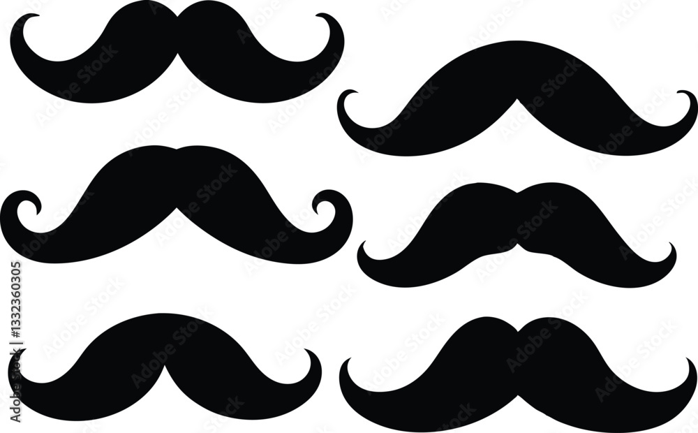 Set of mustache silhouette vector, mustache icon set