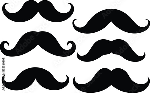 Set of mustache silhouette vector, mustache icon set