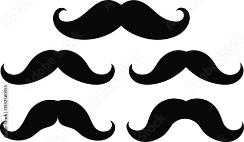 Set of mustache silhouette vector, mustache icon set