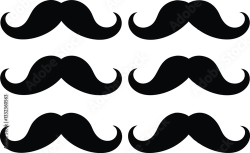 Set of mustache silhouette vector, mustache icon set