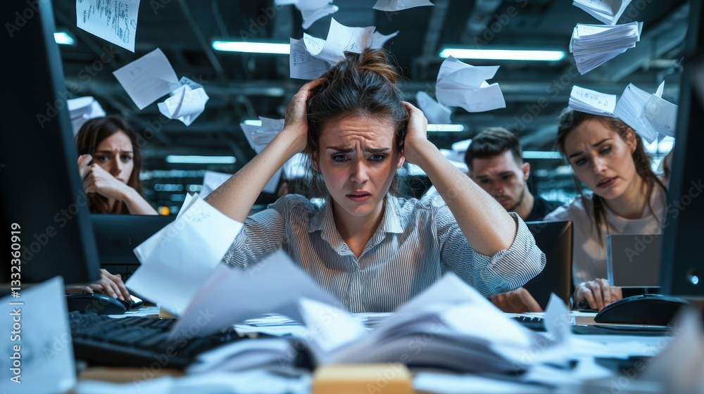custom made wallpaper toronto digitalOverwhelmed office workers facing paperwork chaos modern workplace stock photo indoor frustration concept
