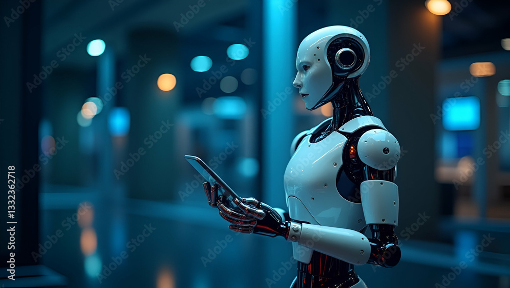 Fototapeta premium Revolutionizing Technology: Flat AI Tools for Smart Robots and Advanced Artificial Intelligence Innovations in Global Connectivity and Online Data Access - A Cute Vector Illustration