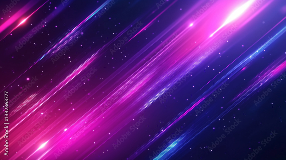 Fototapeta premium Futuristic pink and blue light streaks with glowing particles on dark background, sci-fi digital abstract wallpaper