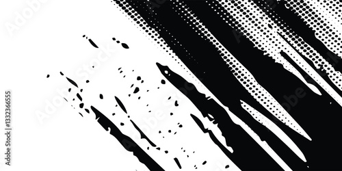 black grunge grain background, pointillism dots gradient or dotwork pattern, vector stipple effect. Grain noise halftone
