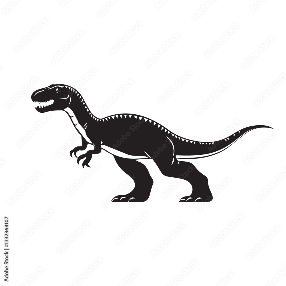 Fototapeta premium angry dinosaur walking forward,side view,black and white vector image 