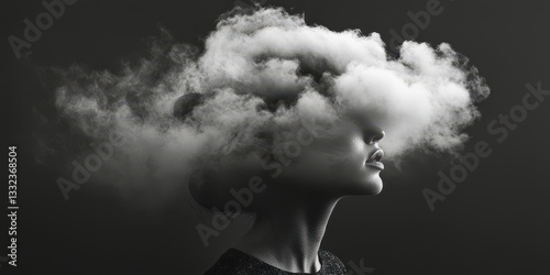A woman's face is obscured by a cloud of smoke photo