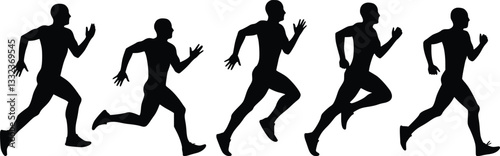 Running men silhouettes in various stages of stride