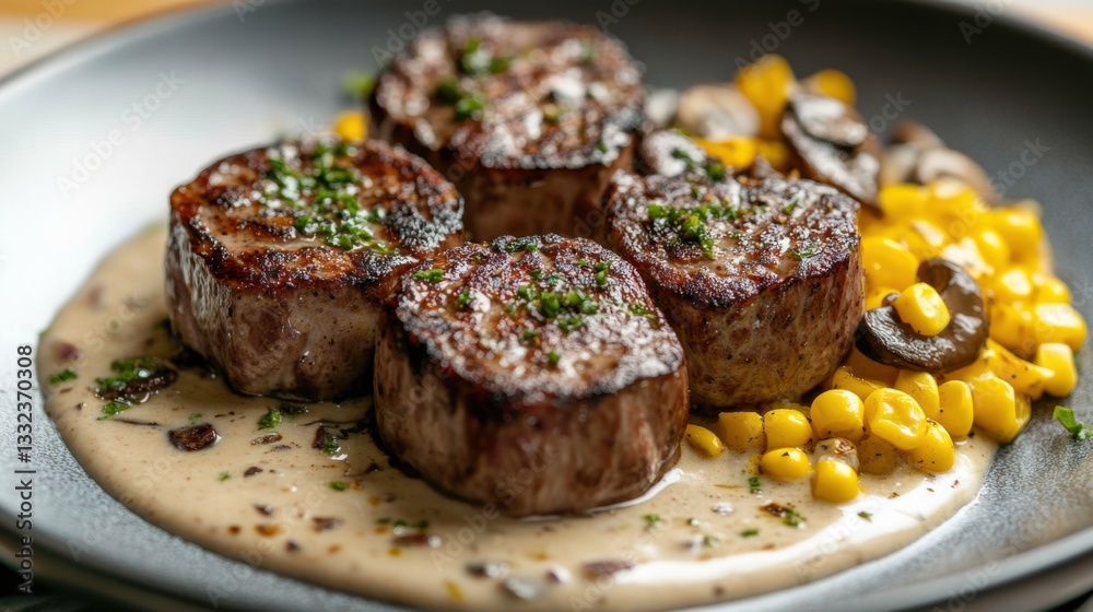 Modern barbecue pork filet medallions in cream sauce Modern barbecue pork filet medallions in cream sauce