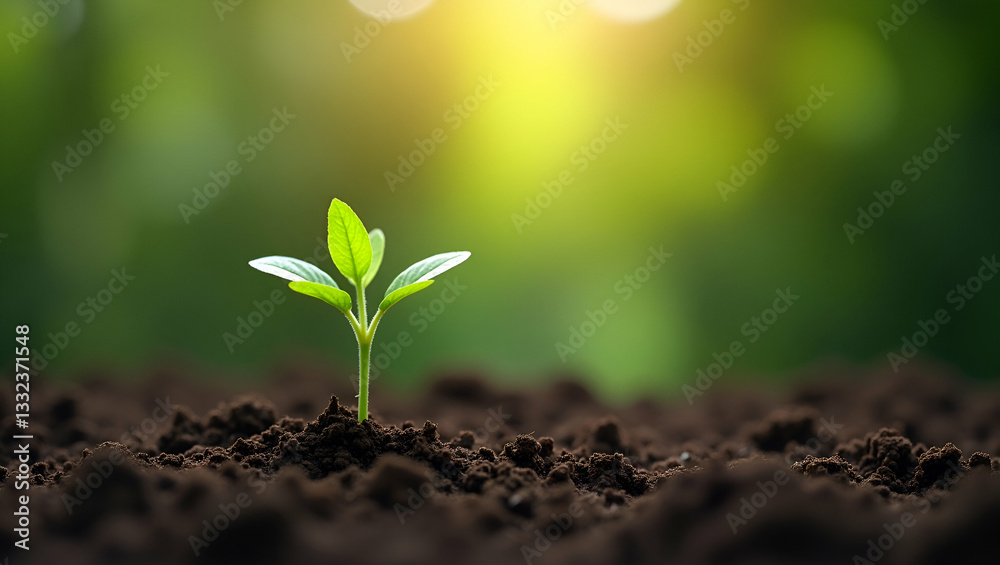 Young Tree Thriving in Fertile Garden Soil: A Stunning Photo Stock Concept with Natural Beauty