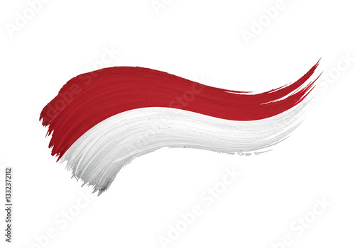 A brush stroke in the color of the Indonesian national flag isolated on a white background.