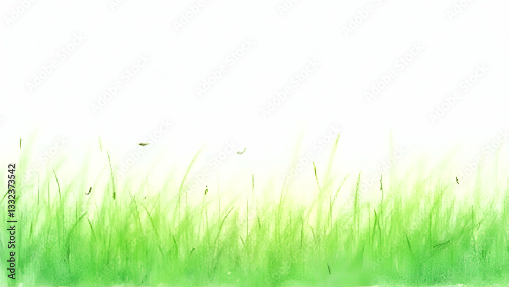 Fototapeta premium Serene Watercolor Illustration of Green Grass Blowing in the Wind - Perfect for Nature-Themed Designs and Decor with Empty Space for Customization in Photo Stock Concept