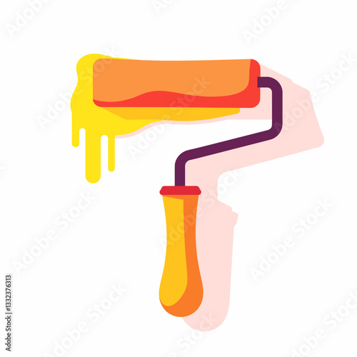 Colorful paint roller on white background, creative illustration