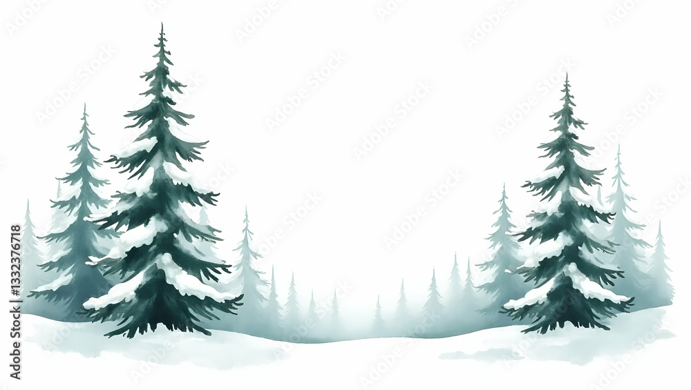 Obraz premium Hand-Drawn Watercolor Tall Pine Tree Clipart for Nursery Art