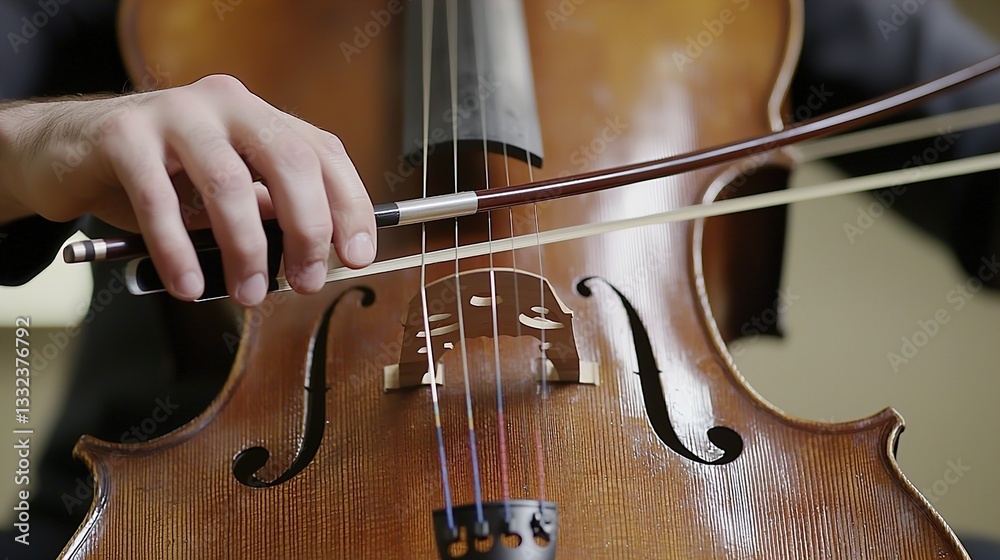 Close-Up of a Skilled Musician Playing the Cello with Precision and Passion in a Softly Lit Environment Highlighting Musical Artistry Close-Up of a Skilled Musician Playing the Cello with Precision and Passion in a Softly Lit Environment Highlighting Musical Artistry
