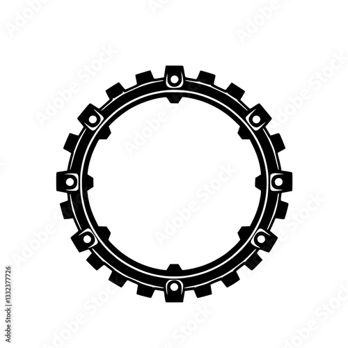 Intricate Black and White Bicycle Sprocket Isolated on White Background, Geometric and Minimalist Design, Industrial Aesthetic.