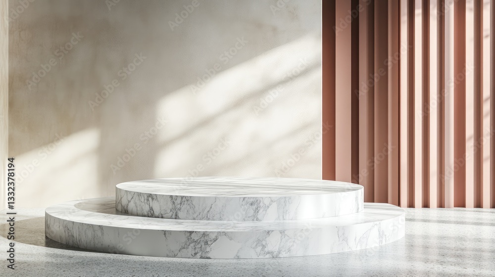 Marble Texture Podium on Empty Studio Background for Product Display: Mockup Backdrop with Copy Space Marble Texture Podium on Empty Studio Background for Product Display: Mockup Backdrop with Copy Space