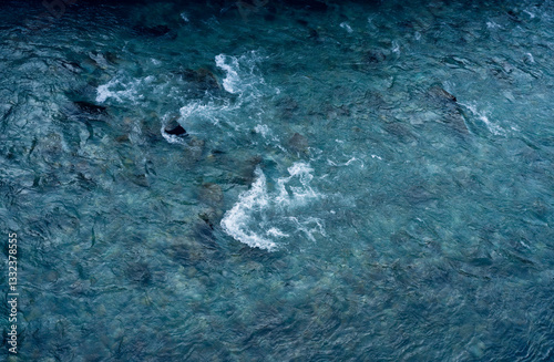 Mountain river surface, river stream background