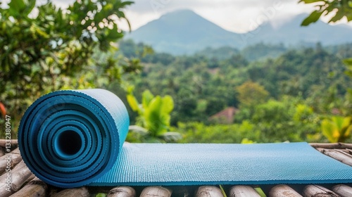 Rolled Blue Yoga Mat Outdoors Scenic View