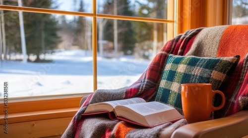 Cozy Winter Day Relaxation by the Window with a Book and Warm Drink