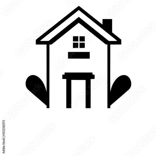 Musical Home: A stylized black and white house with musical notes incorporated, suggesting harmony and a melodic dwelling.