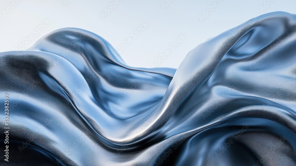 Fototapeta premium Abstract silver fabric folds against a light sky