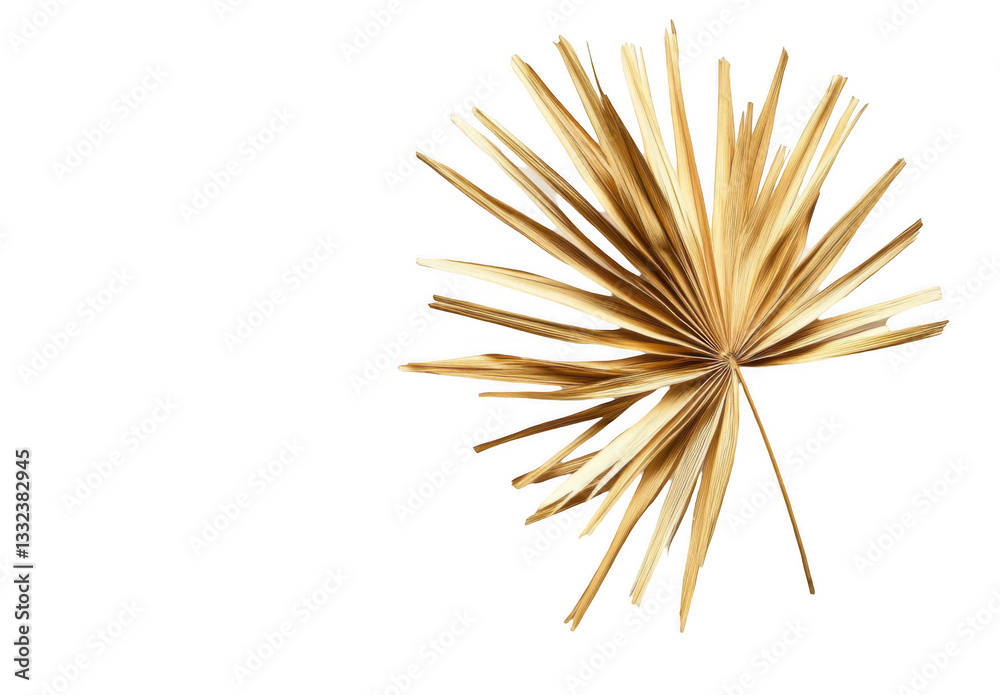 Fototapeta premium Golden palm leaf isolated on a white background, top view