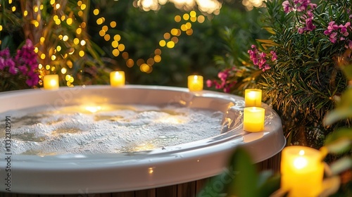 Romantic Hot Tub Relaxation with Candles and Lights