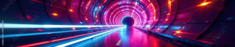 Dynamic colored light beams streak through tunnel , image, modern Dynamic colored light beams streak through tunnel , image, modern