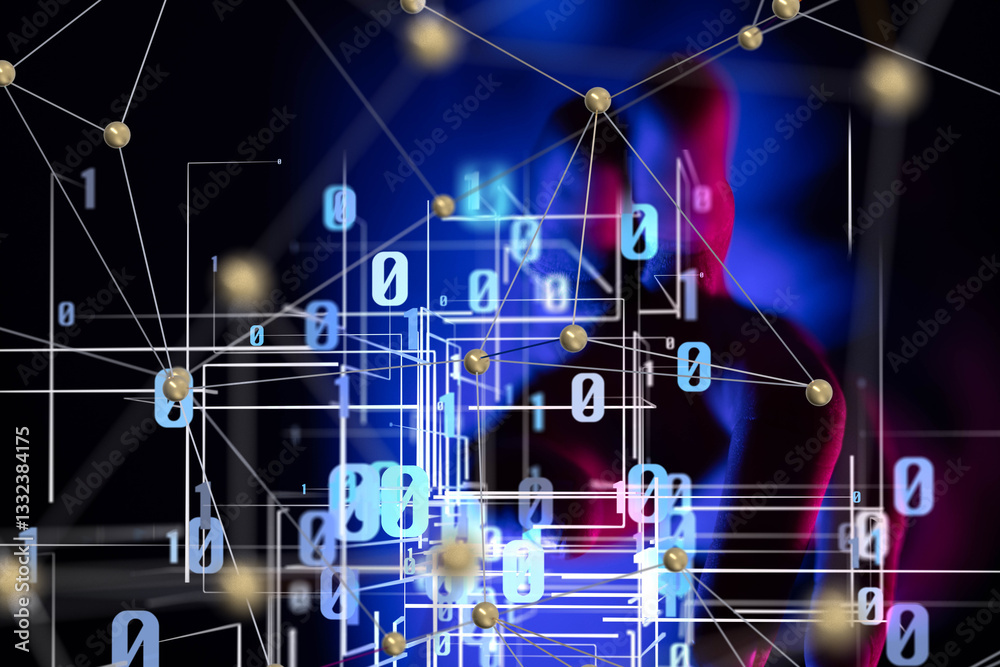 Naklejka premium Global network. Blockchain. 3D illustration. Neural networks and artificial intelligence. Abstract