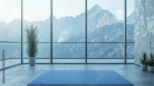 Serene Yoga Studio with Mountain View Tranquil Exercise Space