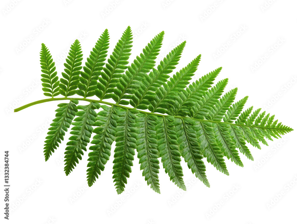 Isolated Lush Green Fern Leaf with Detailed Fronds and Veins Isolated Lush Green Fern Leaf with Detailed Fronds and Veins