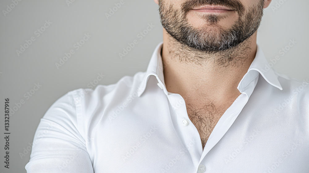 Fototapeta premium confident man in white shirt with well groomed beard, showcasing relaxed pose