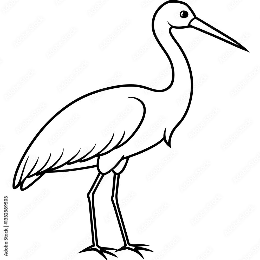 Fototapeta premium Clean Stork Outline Art Design