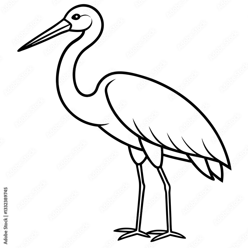Fototapeta premium Clean Stork Outline Art Design