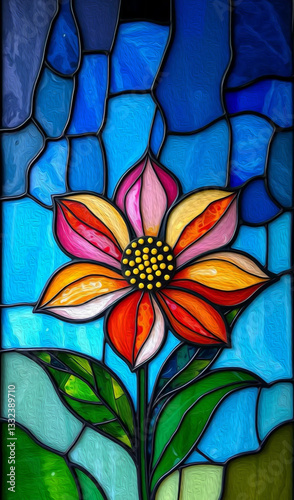 Wallpaper Mural Colorful stained glass window. Botanical pattern. Multicolored interior design template. Torontodigital.ca