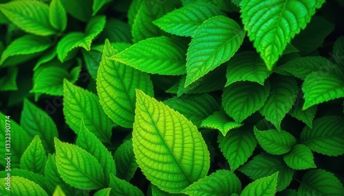 Lush green leaves, vibrant texture, intricate details, isolated,  macro