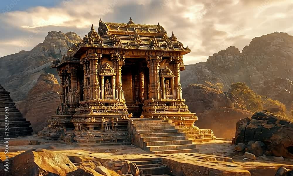 hampi stone chariot indian landscape video illustration