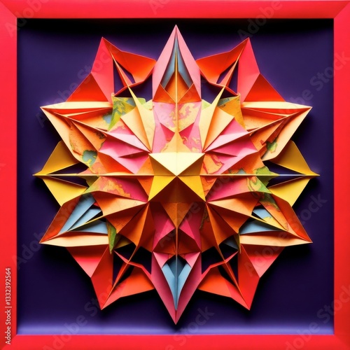 Colorful Geometric Paper Art Mandala Framed with Contemporary Design Flair