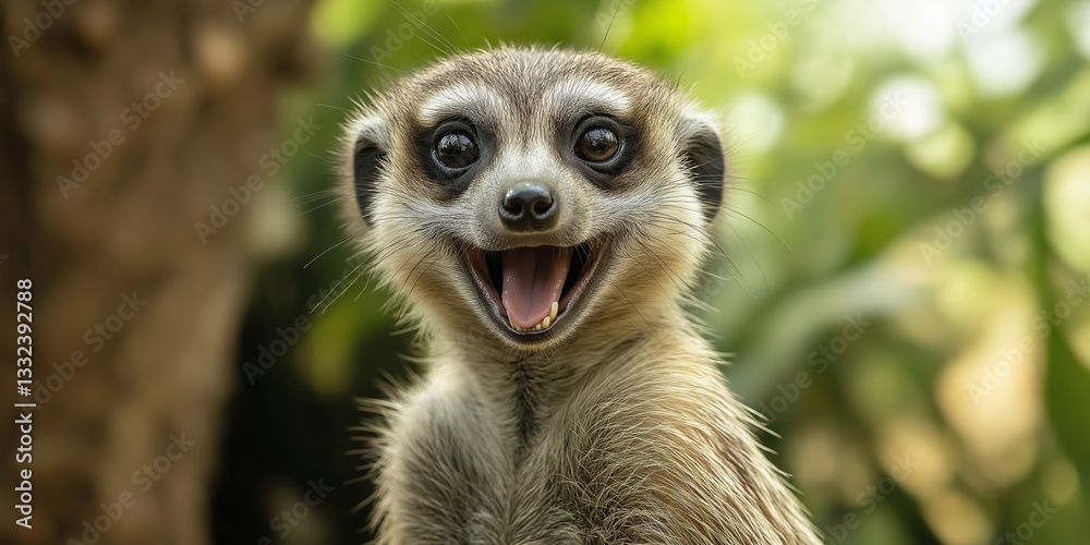 Naklejka premium A joyful meerkat smiling brightly, showcasing a vivid display of character and unique personality.