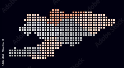 Kyrgyzstan dotted map. Digital style map of the country on dark background. Kyrgyzstan shape with square dots. Colored dots style. Large size squares. Plain vector illustration.