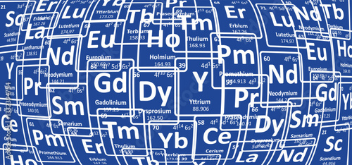17 Rare earth element, REE or rare earth metals, ETF or rare earths. Periodic table of the elements. The chemical element. For electron configuration, atomic number or weight.  Blue, tomic number.
