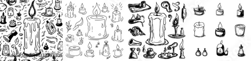 A modern illustration featuring a collection of candles and candle icons has been drawn