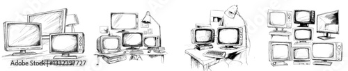 Modern illustration of a TV set isolated on a white background, showing a monitor