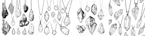 A set of various jewelry has been hand drawn, showcasing a modern sketch style illustration
