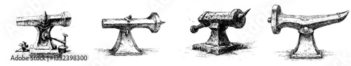 A modern illustration of a blacksmith anvil is presented in a scratch board style imitation, depicted as a black and white hand drawn image