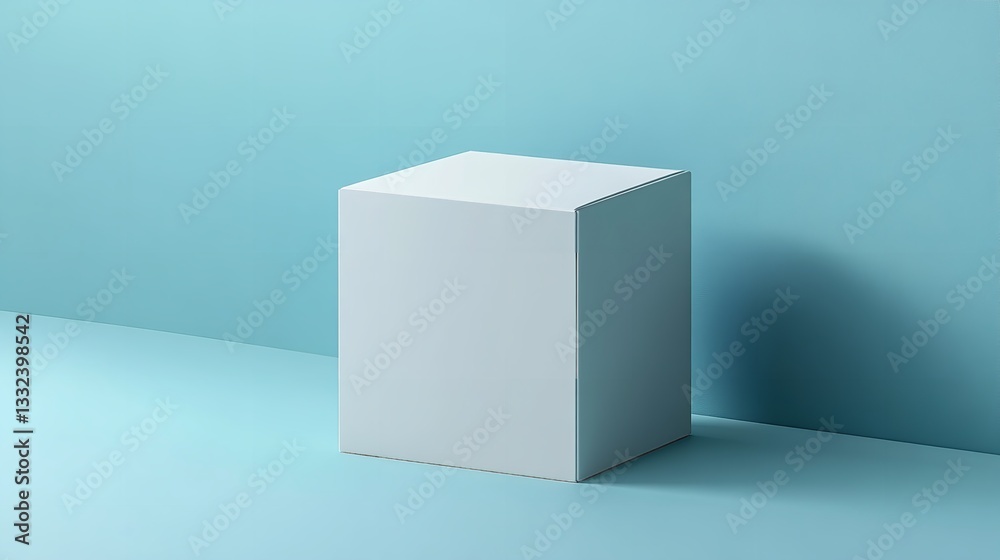 Minimalist White Cube on a blue Background, Product Photography, Minimalism Minimalist White Cube on a blue Background, Product Photography, Minimalism