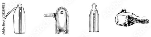Modern black and white illustration of a zipper done by hand